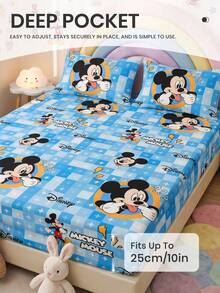 Disney 1件裝迪士尼印花彈性床單床墊套，秋季床上用品，床墊保護套，柔軟舒適溫馨透氣防皺，可機洗，單人/雙人/加大/特大尺寸，四季通用，不含枕頭與枕套，宿舍床上用品，臥室裝飾 - 彩色 - 查看 4
