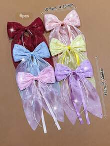 6pcs Random Color Bow Hair Clips, Sweet Style Hair Accessories For Daily Wear - Multicolor - View 9