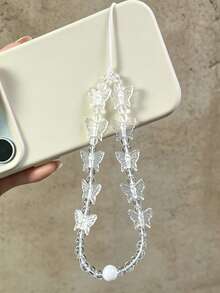 Aesthetic Clear Butterfly Beaded Phone Wrist Strap, Transparent Crystal Butterfly Bead Anti‑Lost Hand Lanyard Chain, Elegant Phone Case Bag Key Charm Accessory For Girls - Multicolor - View 3