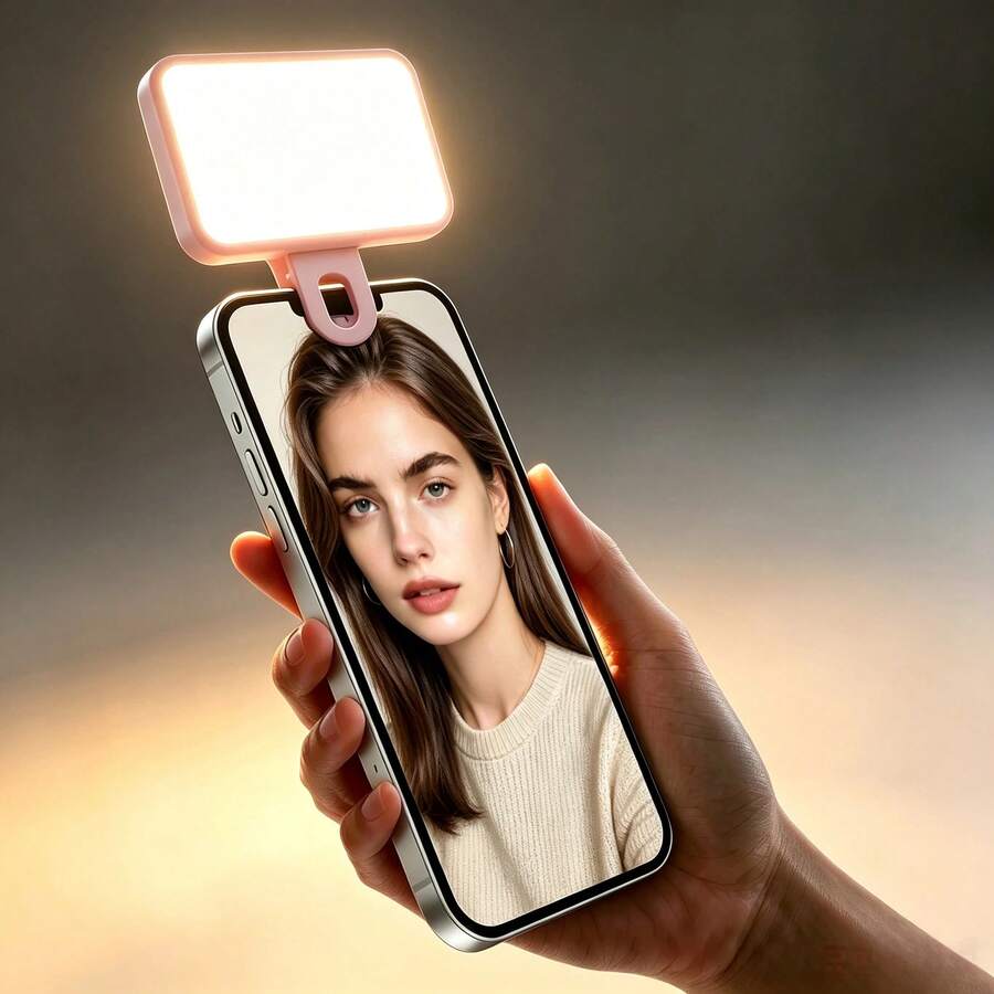 1pc LED Selfie Fill Light, Portable Mini Clip-On Fill Light, Suitable For Phone And Computer, Makeup, Zoom Meetings, Live Streaming, Vlog, Perfect For Selfies And Video Calls, 150mAh - Square - View 1