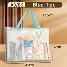 Transparent Handheld Storage Bag, Multiple Sizes Available, Large Capacity Portable, Suitable For Storing Textbooks, Documents, Painting Tools, Handheld Design, Transparent Mesh, Easy To Find Items, Can Be Used For School And Office, Back To School Stationery Supplies - A - View 5