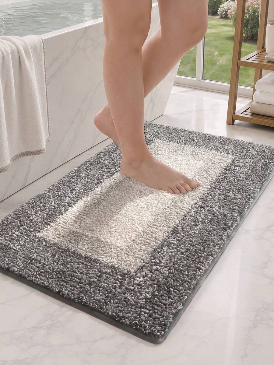 1pc Checkerboard Bathroom Floor Mat, Soft Flocked Floor Pad, Non-Slip Bottom, Absorbent Comfortable Shower Rug, Machine Washable, Suitable For Sink, Bedroom, Bathroom, Home Decor