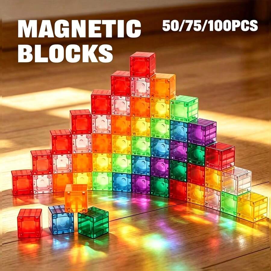 50/75/100pcs Magnetic Building Blocks, Multi-Color, Stackable Party Toys, Vibrant Colors For Sensory Learning, Portable Travel Toy, Random Color - Multicolor - View 1