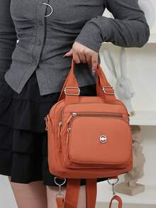 Women's Multi-Functional Compact Handbag, Convertible To Shoulder Bag And Backpack, With Adjustable Shoulder Strap, Multi-Compartment Design, Minimalist Style, Suitable For Moms - Multicolor - View 13