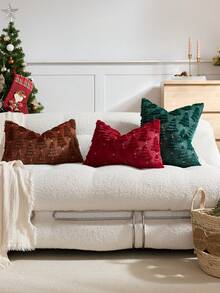 1/2pcs Brownish Red Christmas Tree & Star Pillow Covers (Pillow Insert Not Included), Modern Fashionable Comfortable Soft Faux Rabbit Fur Fabric Embroidered Pillow Covers, Suitable For Daily Home Decor, Sofa, Bed, Bedroom, Living Room, Decorative Pillow Covers, Daily Holiday Party Decoration, Suitable For All Seasons - Brown - View 7