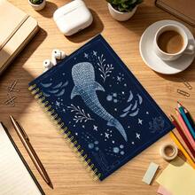 GDTME 2027 New Deep Sea Whale Shark Embroidered Textured Spiral Notebook, A5 Size, 25 Sheets Total 50 Pages Writing Space. Deep Blue Fabric Cover With Exquisite Dotted Whale Shark, Small Fish, Seaweed And Starry Sky Pattern, Full Of Vintage Atmosphere. Gold Metal Spiral Binding, Smooth Page Turning And Not Easy To Fall Apart, Suitable For Daily Notes, Classroom Notes And Journaling, High-End And Unique Design, Perfect For Personal Use Or As A Creative Gift. - ZF-118 (Whale Notebook) A5 50p - View 5