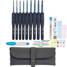 Minimalist Ergonomic Crochet Hook Set, Full Set Of Soft Handle Knitting Needles + PU Leather Storage Bag, Includes Sewing Accessories (Random Color, Not Limited To Shown In Image), Suitable For Beginners & DIY Projects, Perfect For Sewing, Knitting Scarves, Hats And Other DIY Projects - Crochet Set - View 11