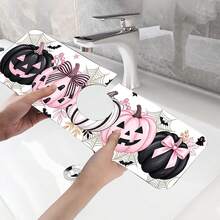 1pc Halloween Pumpkin Pattern, Sink Faucet Absorbent Mat, Drainage Mat, Suitable For Kitchen, Bathroom Sink, Countertop, Drainage Mat, Diatomaceous Earth Material, Trimmable, Quick Drying Mat - Multicolor - View 10