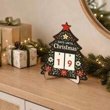 Christmas Tree Shaped, With Sliding Replaceable Numbers To Record Remaining Days Until Christmas - Wooden Craft, Exquisite Vintage Pattern, Strong Holiday Atmosphere - Comes With Stand, Stable Desktop Placement, Easy Operation - Suitable For Living Room, Entryway Table Decor, Christmas Holiday Decorative Ornament - 1PC - View 2