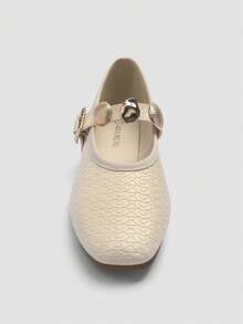 ADAMUMU New Embossed Mary Jane Flats, Geometric Metal Buckle Adjustable Strap, French Style Soft Sole Comfortable Versatile - Chantilly - View 5