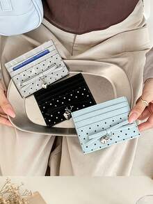 1Pc Polka Dot Print Bow Card Holder Card Slot Wallet Purse,Stylish Short Wallet For Women - Multicolor - View 6