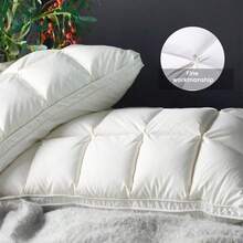Feather Down Pillow, Ultra Soft Fluffy Bed Pillow, Breathable Comfort Sleeping Pillow For Side Back Sleepers, Bedroom Hotel Bedding Pillow - White - View 5