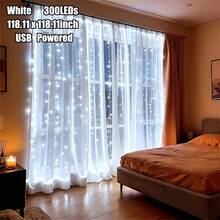 300LED Fairy Curtain Lights 118.11in X 118.11in, USB Powered, Create Stage Effect, Suitable For Home Decor, 8 Flashing Modes, Christmas String Lights, Halloween Atmosphere, Suitable For Bedroom, Living Room - USB Curtain Light - View 12
