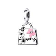 1pc Cute Pink Pendant Silver-Plated Perforated Beads With Flower, Elephant, Rabbit, Rose, Heart, Paw Print Large Hole Beads Bracelet, Handmade Jewelry Making Gift, Suitable For Girls And Women, Can Showcase Charm - Pink - View 21