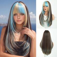 7JHH WIGS Highlights Long Straight Wigs For Women 24 Inch Medium Layered Wig With Bangs Synthetic Heat -Resistant Fiber Hallowmas Colorful Costume Wig For Festival Wear, Party Cosplay Use - Multicolor - View 15