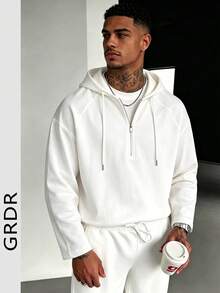 GRDR Men's Hooded Slim Fit Regular Shoulder Long Sleeve T-Shirt - White - View 3