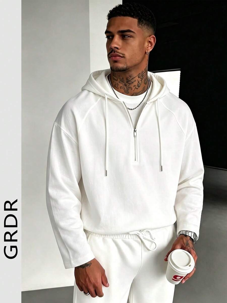 GRDR Men's Hooded Slim Fit Regular Shoulder Long Sleeve T-Shirt