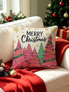 1/2/4Pcs Merry Christmas Pink Tree Pillow Cover, Gold Snowflake Vintage Farmhouse Cushion Case, Colorful Xmas Holiday Sofa Throw Pillowcase (No Insert) - Multicolor - View 8