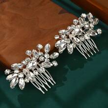 2Pcs Shiny Elegant Party Iron Hair Combs Bridal Wedding Hair Accessories All Season Wedding Hair Products - Silver - View 6