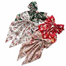 Christmas Snowman Print Big Bow Hair Clip Long Ribbon Bowknot Barrette Holiday Party Hair Accessory For Women - Multicolor - View 10
