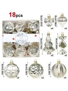 18-Piece Christmas Tree Ornament Set With Sparkly Plastic Ornaments, Suitable For Christmas, Party Decorations, Scene Setups, Holiday Decorations, Room Decorations, Home Decorations, Office Decorations, Themed Party Decorations, Christmas Decorations, Christmas Balls. - Multicolor - View 16