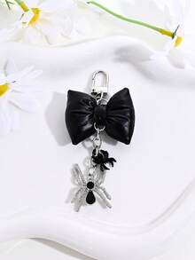 1pc Halloween Gothic Rhinestone Spider Bow Cross Faux Pearl Keychain, Backpack & Car Decoration, Couple Pendant, Party Gift - Multicolor - View 12