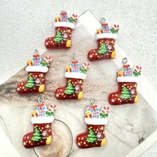 6件裝樹脂聖誕禮物襪吊墜，適合DIY珠寶製作，完美用於派對配件、耳環、項鍊、包包掛飾 - 紅色聖誕禮物襪子吊墜 - 查看 4