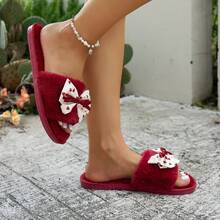 Women's Home Slippers Bowknot Fashion Fabric Heart Comfortable Soft Sole Indoor Autumn/Winter Slide - Burgundy - View 4