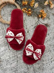 Women's Home Slippers Bowknot Fashion Fabric Heart Comfortable Soft Sole Indoor Autumn/Winter Slide - Burgundy - View 7