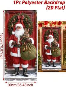 1pc Christmas Door Hanging Flag, Santa Claus Holding Gift Style Door Cover Banner Curtain, Polyester Hanging Backdrop, Photo Booth Prop, Christmas New Year Party Hanging Decoration, Home Decor, Room Decor, Winter Holiday Christmas Door Hanging Decoration, Christmas Gift, Party Gift, 2026 Christmas Decoration, Merry Christmas Door Hanging, Indoor/Outdoor Party Decoration, 2027 New Year Decoration - Santa Claus Holding a Gift - View 10