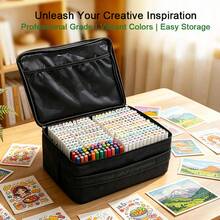 Professional Art Use, Back To School 384 Colors Hand-Drawn Pen Set, Equipped With Replaceable Pen Tips, Round Head And Soft Head Switchable, Vibrant And Rich Color Expression, Black Large Capacity Storage Bag With Compartments, Easy To Carry And Organize, Suitable For Paper, Canvas, Ceramic And Various Other DIY Drawing Needs. - Sets - View 1