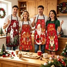 4pcs Christmas, Santa Claus, Bell, Snowflake, Reindeer, Christmas Tree, Snowman, Penguin, Gingerbread Man, Nutcracker, Christmas Animal Pattern Aprons, Suitable For Home Decor And Kitchen Use. Designed As Sleeveless Style, Perfect For Home Kitchen, Outdoor BBQ Cooking. This Printed Apron Is Unisex, Machine Washable And Reusable, An Essential Kitchen Item - Multicolor - View 1