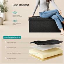 Foldable Linen Look Storage Ottoman Bench With Removable Divider, Tufted Padded Footrest Shoe Changing Stool, Large Capacity Storage Chest For Bedroom Entryway Living Room, Easy Assembly Space‑Saving Home Organizer - Black - View 6