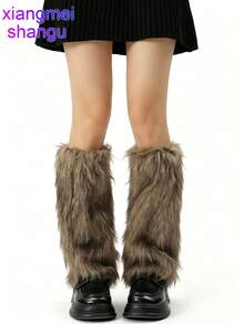 xiangmeishangu 1 Pair Women's Plush Leg Warmers - Super Soft And Fluffy Texture, Beige Neutral Tone, Suitable For Makeup Parties, Photography, Performances And Other Occasions - Easy To Wear, Fashionable And Versatile, Themed Event Leg Warmers, Elegant And Beautiful, Exquisite Design - Multicolor - View 3