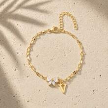 Initial Charm Butterfly Cubic Zirconia Gold Plated Letter Bracelets For Women Men - Yellow Gold - View 15