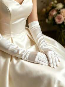 A Pair Of White Satin Long Gloves For Ladies, Suitable For Formal Events, Weddings, Parties And Summer's Sexy Gloves - Multicolor - View 9