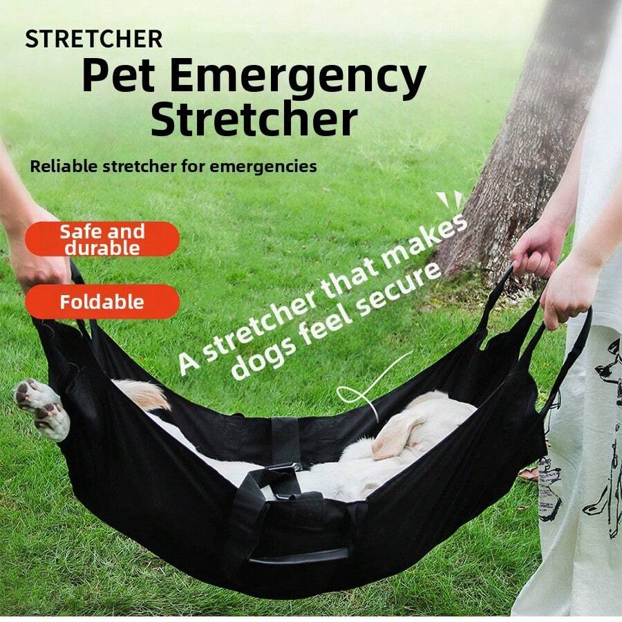 Pet Emergency Stretcher For Injured Dogs And Small Animals, Foldable Portable Pet Rescue Carrier, Polyester Soft-Sided Pet Sling For Large Pets, Supportive Animal Transport Hammock,Black,Green.