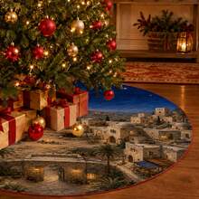1pc Bethlehem Ancient City Scene Pattern Christmas Tree Skirt, Elegant Color Holiday Decor, 5 Sizes, Unisex Holiday Gift, Suitable For Home And Party Christmas Home Decoration - Bethlehem Ancient City Market - View 5