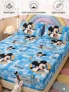 Disney 1件裝迪士尼印花彈性床單床墊套，秋季床上用品，床墊保護套，柔軟舒適溫馨透氣防皺，可機洗，單人/雙人/加大/特大尺寸，四季通用，不含枕頭與枕套，宿舍床上用品，臥室裝飾 - 彩色 - 查看 5