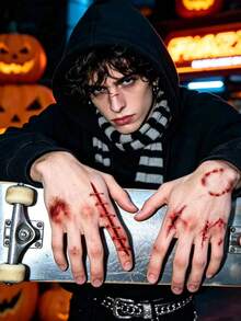3pcs Red Halloween Temporary Tattoo Stickers - Red - View 4