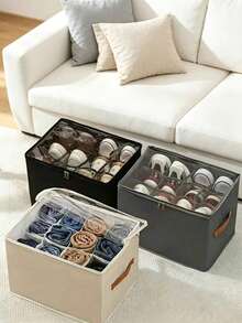 Foldable Fabric Shoe Box, Can Store 12 Or 16 Pairs Of Shoes, Large Capacity With Lid Fabric Shoe Box, Adjustable Divider Closet Shoe Storage Box, Transparent Dust-Proof Moisture-Proof Washable Multi-Functional Shoe Box, Suitable For Home, School, Dormitory - View 3
