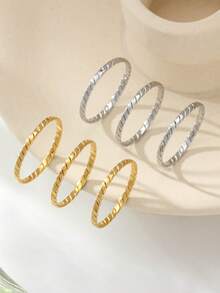 3pcs Twisted Design Rings 18K Gold Plated/304 Stainless Steel Material Minimalist Plain Style Women's Stackable Finger Rings - Width 2mm - View 1