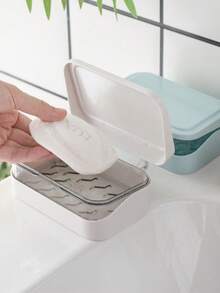 1pc Color-Matched Patchwork Double-Layer Flip-Top Soap Box, Minimalist Travel Soap Box With Lid, Creative Soap Tray With Drainage System Transparent Storage Box, Suitable For Bathroom And Travel, No Drilling Required (Box Included) - A - View 5