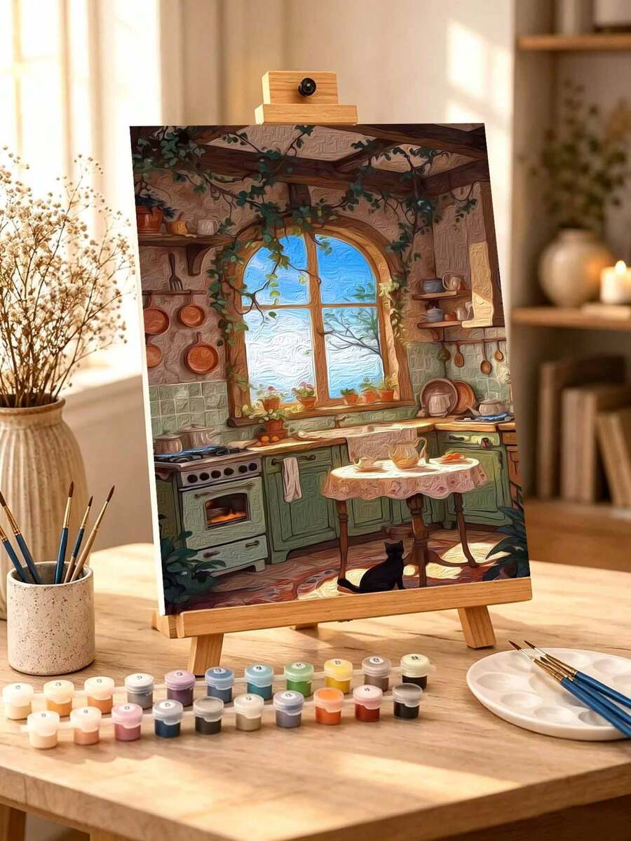مجموعة الرسم بالأرقام DIY منظر مطبخ ريفي دافئ (بدون إطار أو بإطار 8x12 / 16x20 بوصة) طلاء أكريليك، فن وحرف يدوية للمبتدئين البالغين، ديكور جدران المنزل، وهدايا العطلات لعشاق التصميم الداخلي - أطقم - مشاهدة 1