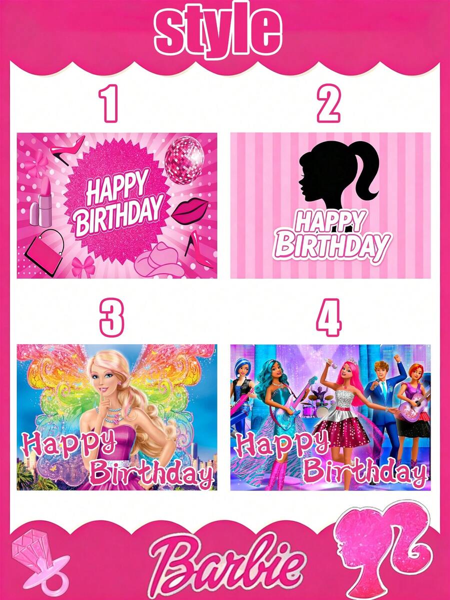 MASSDI Birthday Party Photo Backdrop, 4 Styles Disco & Fashion Character Printed Banner, Vivid HD Pattern, Wrinkle-Proof Polyester, Pre-Punched Holes, Perfect For Party Photo Booth, Dessert Table, Wall Hanging & Birthday Celebration Decorations - Multiple Styles - View 1