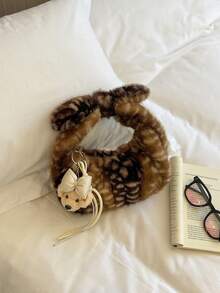 Cute Fuzzy Fashion Commuter Shoulder Crossbody Bag - Coffee - View 5