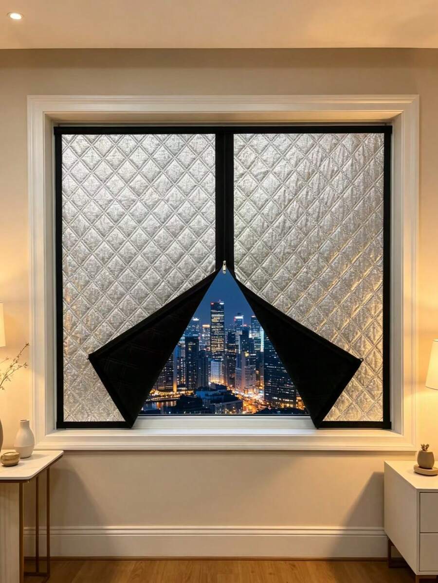 Winter Windproof Insulated Warm Cotton Window Curtains, Self-Adhesive Sealed Zipper Style, Easy To Remove, No Drilling Required