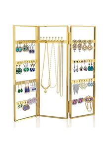 Large Capacity Jewelry Organizer Stand, Foldable Gold Metal Earring Holder With Necklace Hooks, Jewelry Display Rack For Dresser And Vanity - Multicolor - View 1
