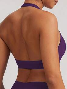 Women's Seamless Camisole Training 2-Piece Set, High Elasticity Fitness Wear, Sports Bra With Removable Built-In Padding + High Waist Bike Shorts, Suitable For Fitness Training - Purple - View 5