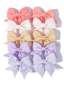 10pcs Classic Earth Tone Bow Hair Clips Set, Ribbed Elastic Hair Accessories, Simple Daily Hair Ornaments For Girls - Mixed color - View 6